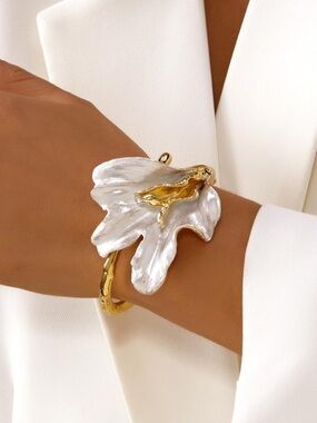 Gold and Silver Floral Petal Cuff Bracelet